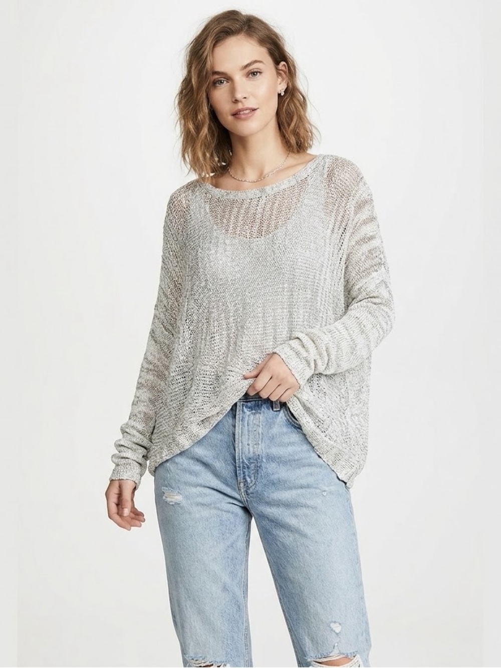 HELMUT LANG S Metallic Loose Knit Asymmetrical Top Viscose